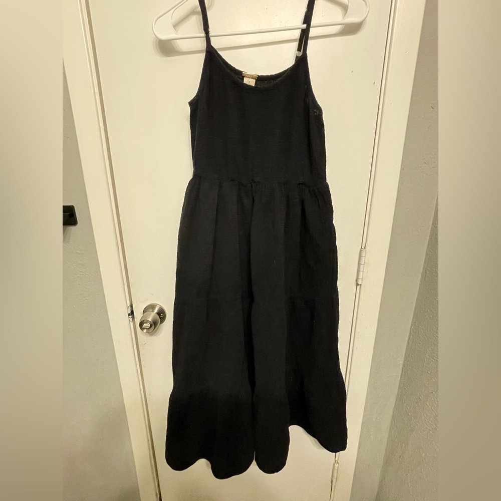 Magashoni 100% Organic Cotton Gauze black Spaghetti Strap midi Dress small